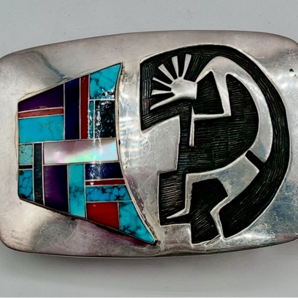 Silver Belt Buckle with Multicolor InlayRare   ? Native American